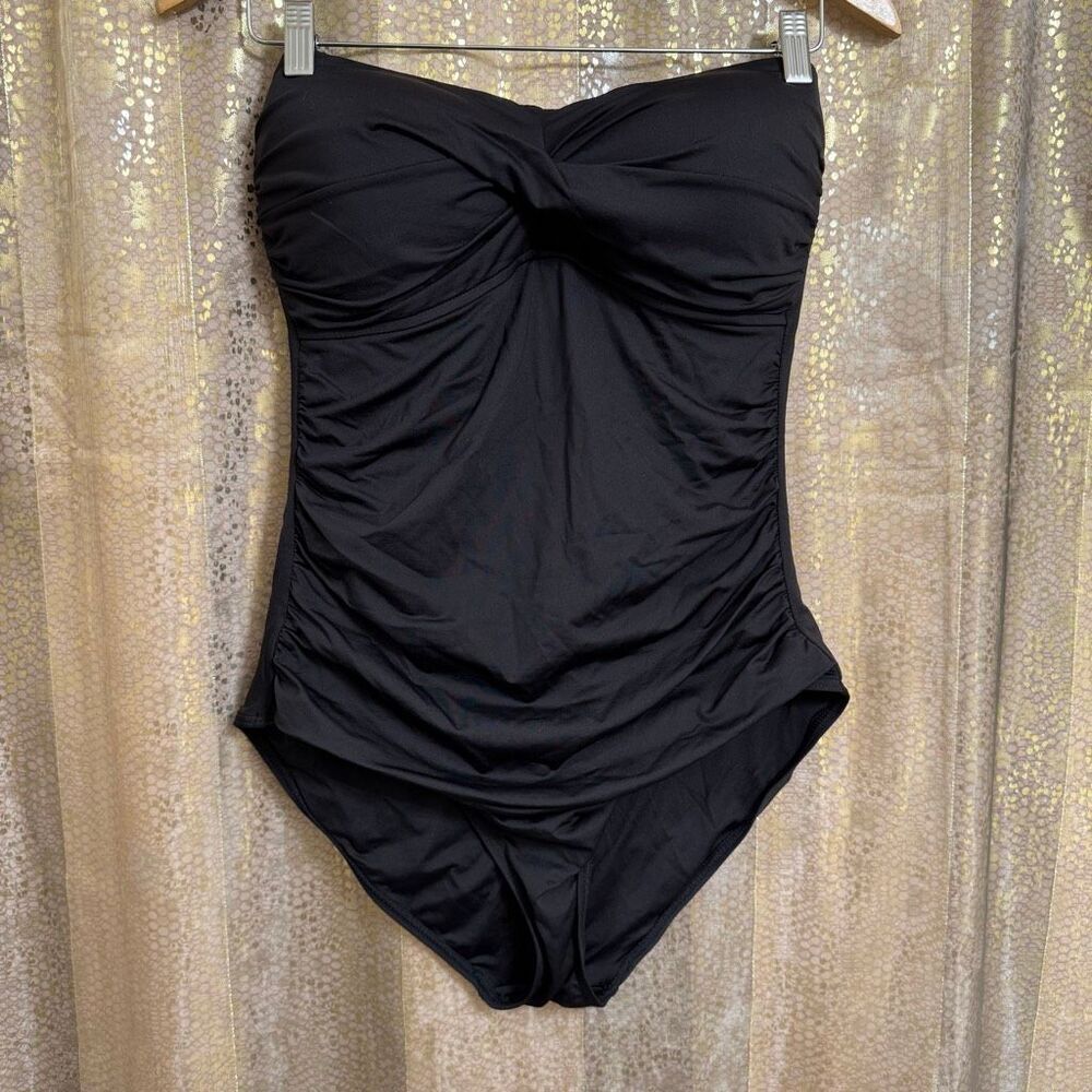 Anne Cole Women's Twist-Front One-Piece Strapless Swimsuit Black 14